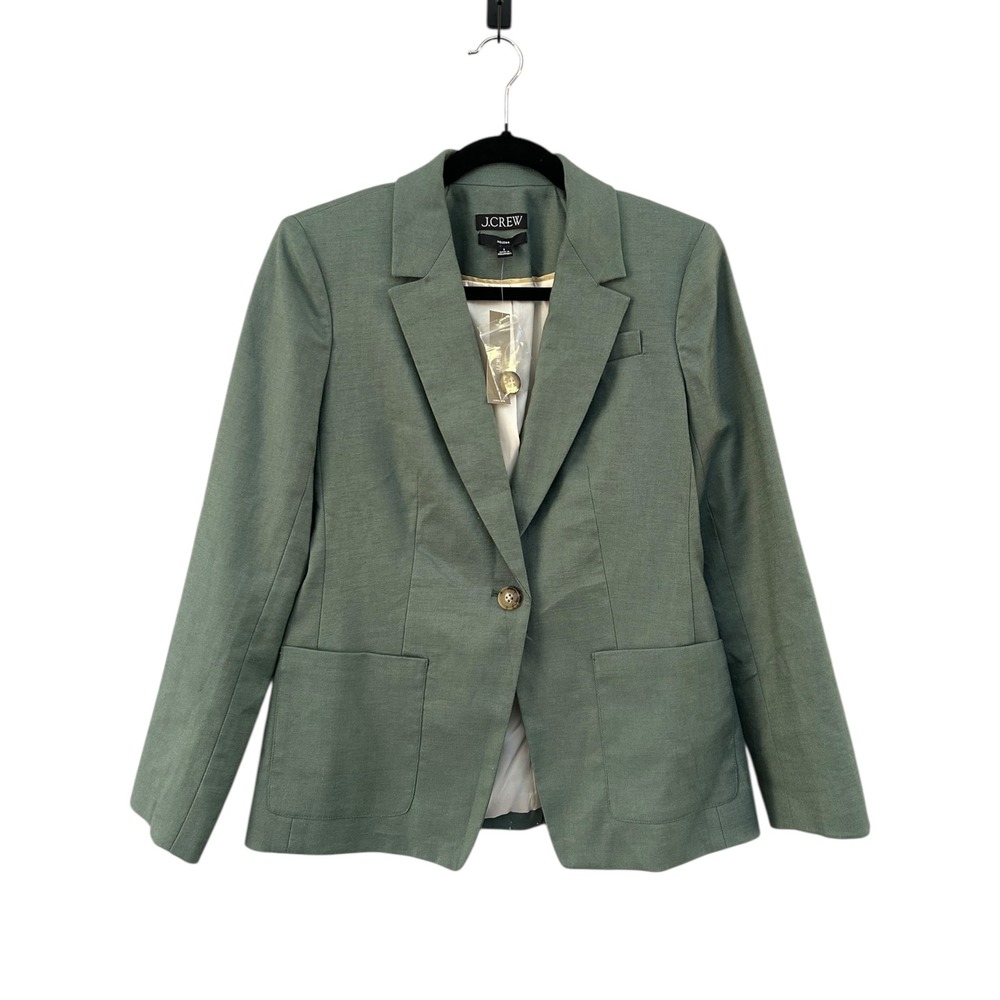 NWT J. Crew‎ Helena Blazer Size 2 Sage Green Single Button Linen Career